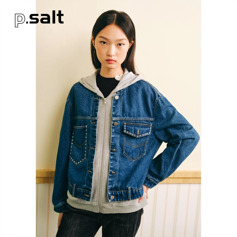 可颜女装秋季连帽潮流美式复古莱赛尔拼接牛仔外套6J53310340