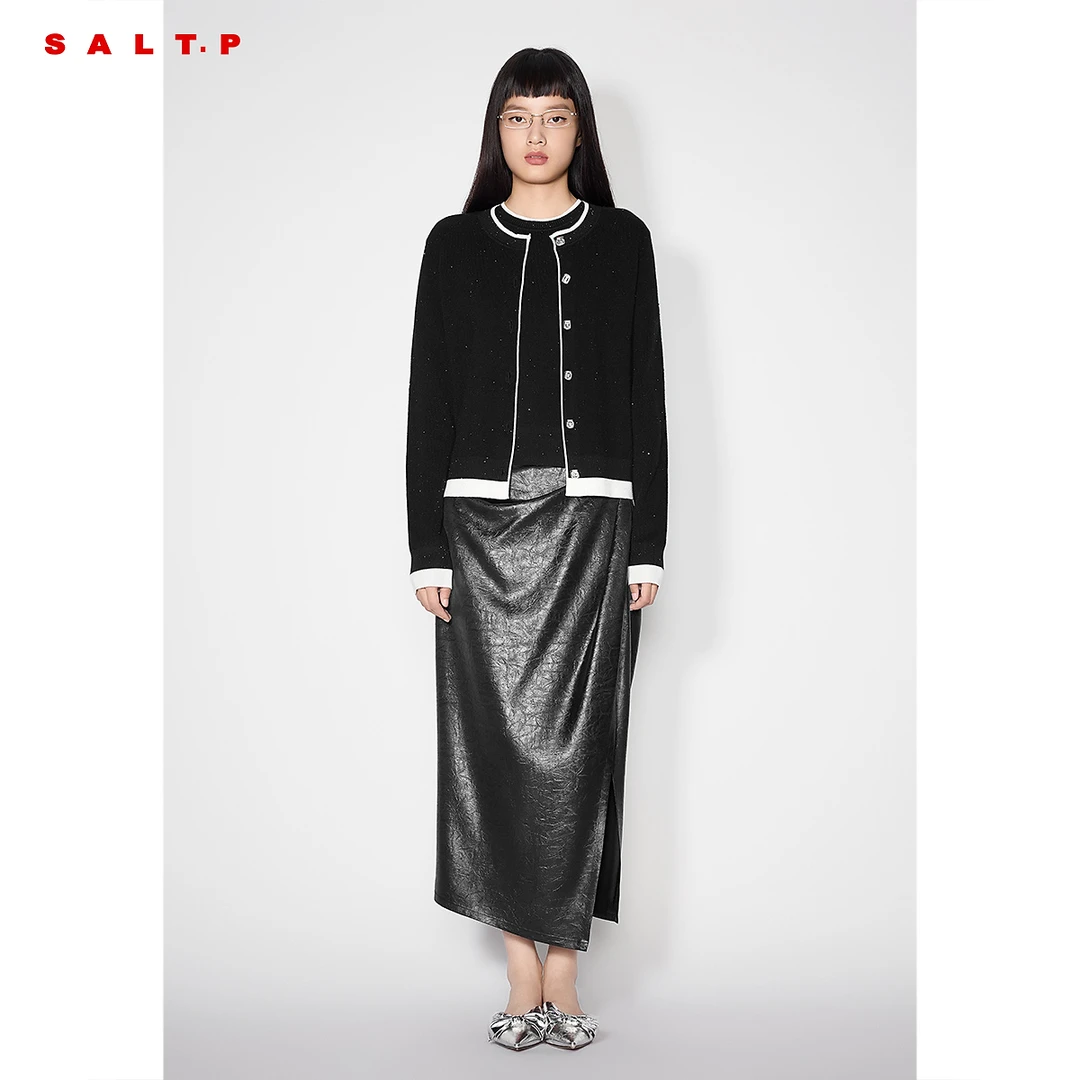 SALT.P可颜撞色精致拼边珠片冰柔纱针织毛衫开衫外套2025春季新款