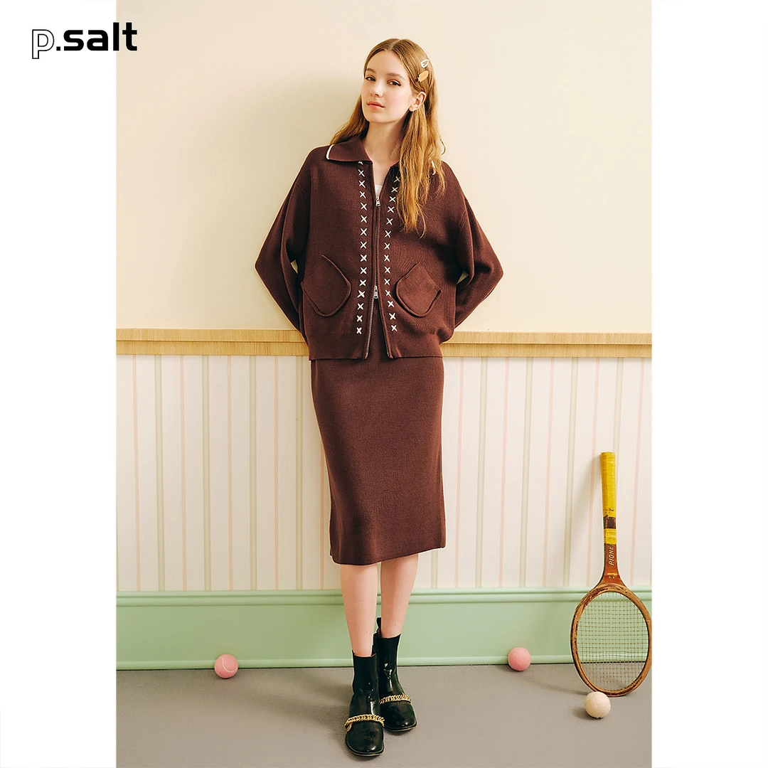 可颜女装冬季秋冬拉链外套时尚气质款翻领百搭毛针织衫6J53506047