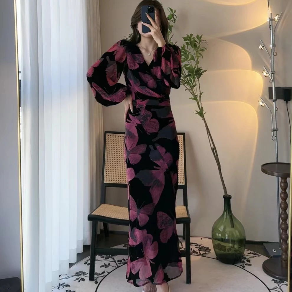 【刘真真花蝴蝶】B0659 气质女神修身显瘦气质长袖轻奢时尚复古QC