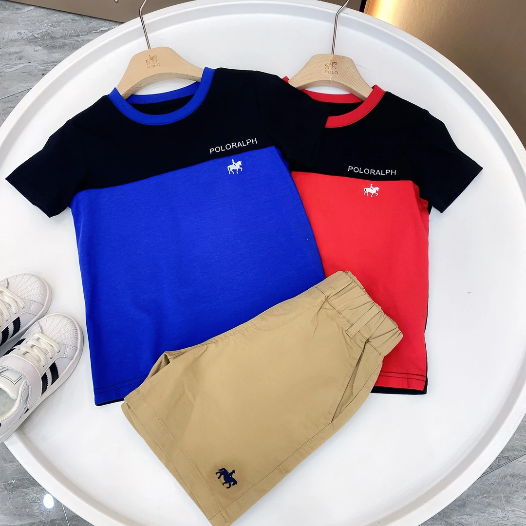 【黑金派对】夏季圆领儿童套头半袖拼色T恤外穿棉质中大童休闲短袖