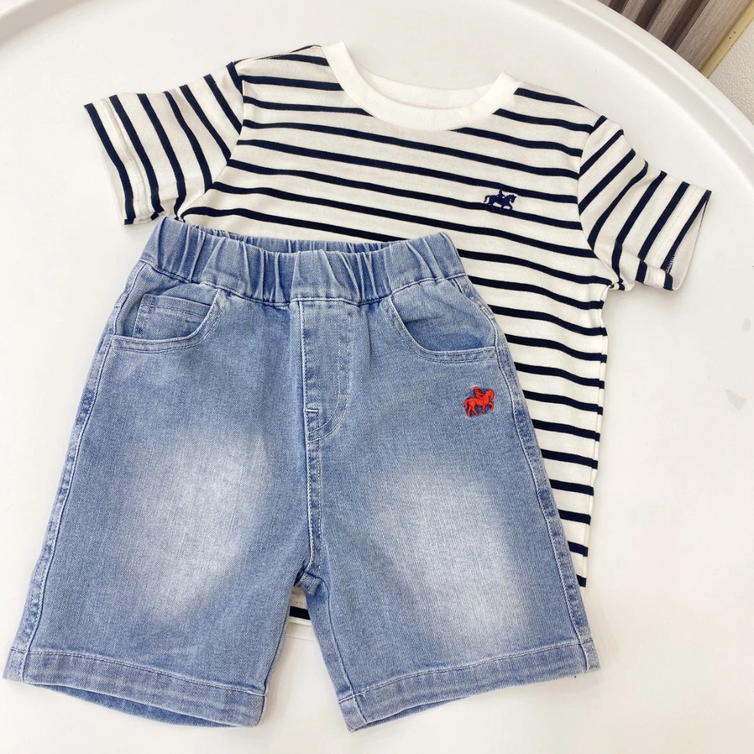 【玩转牛仔】夏季儿童牛仔裤男童短裤松紧五分裤微弹浅蓝色裤子