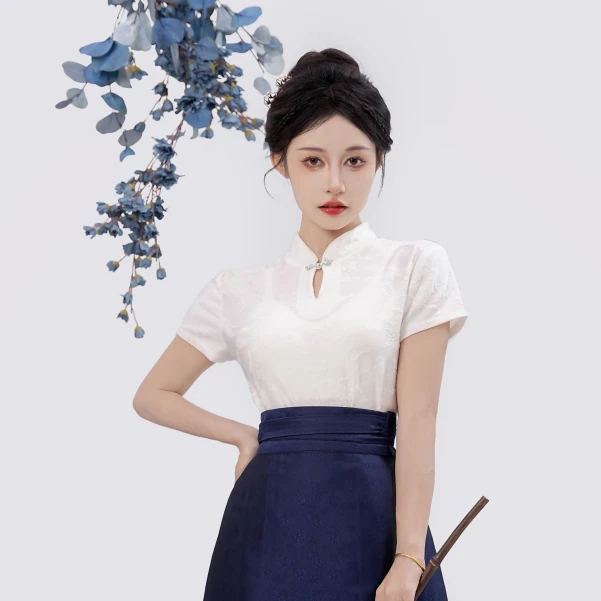 【雲鹤】暗纹新中式上衣修身显瘦百搭日常网红夏季短袖上衣