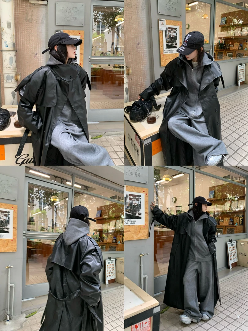 【24Always OnlineF/W】秋季高级感拽姐风休闲大版皮衣风衣女8035#