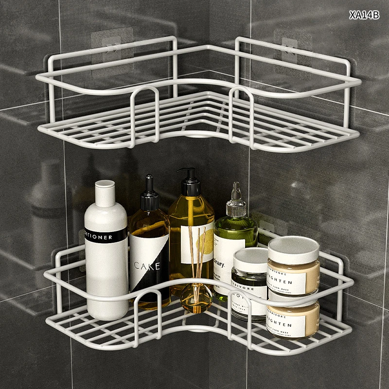 【2个装】浴室卫生间免打孔双层三角厕所置物架厨房铁艺收纳浴室架