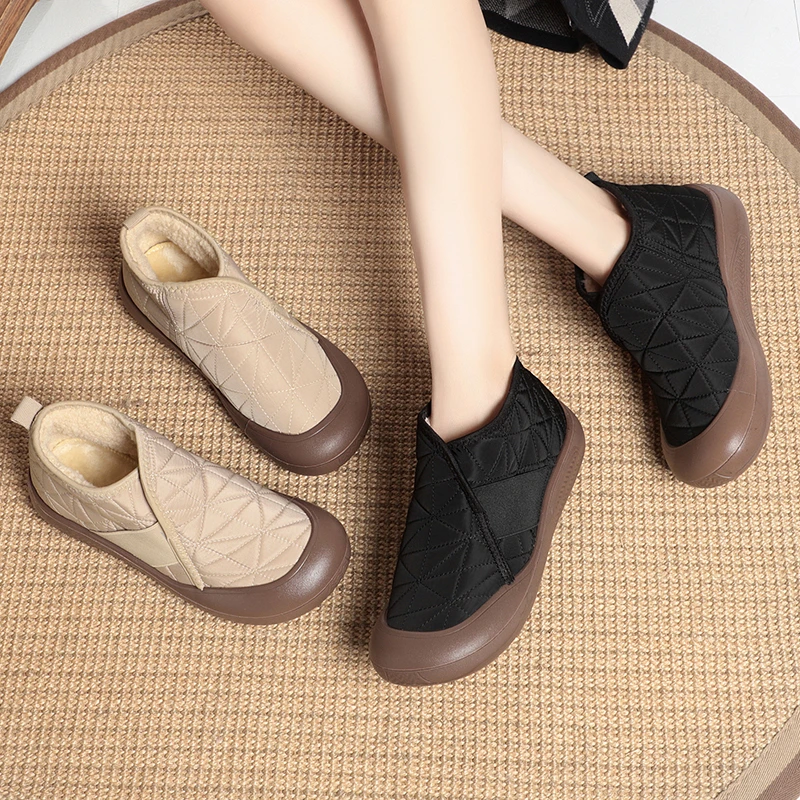 2024秋冬季新款老北京布鞋女款棉鞋加绒加厚保暖防滑软底透气短靴