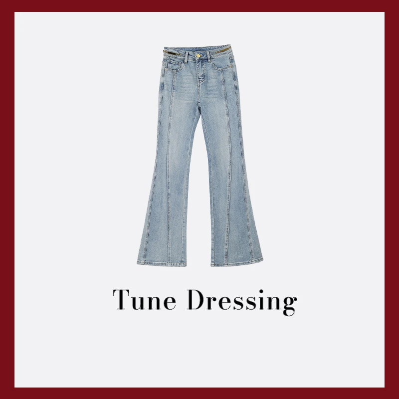 24新款显瘦高腰时尚设计师百搭修身休闲开衩喇叭裤牛仔裤15109