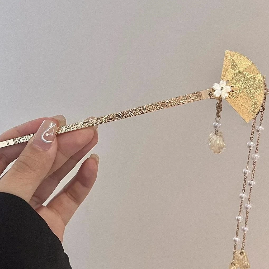 超仙古风花朵流苏汉服盘发钗子新中式高级感簪子头饰国风发簪