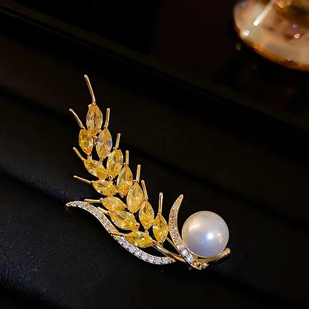 合金合成锆石胸针 金色麦穗丰收喜悦 显示时尚自己心情的胸针饰品
