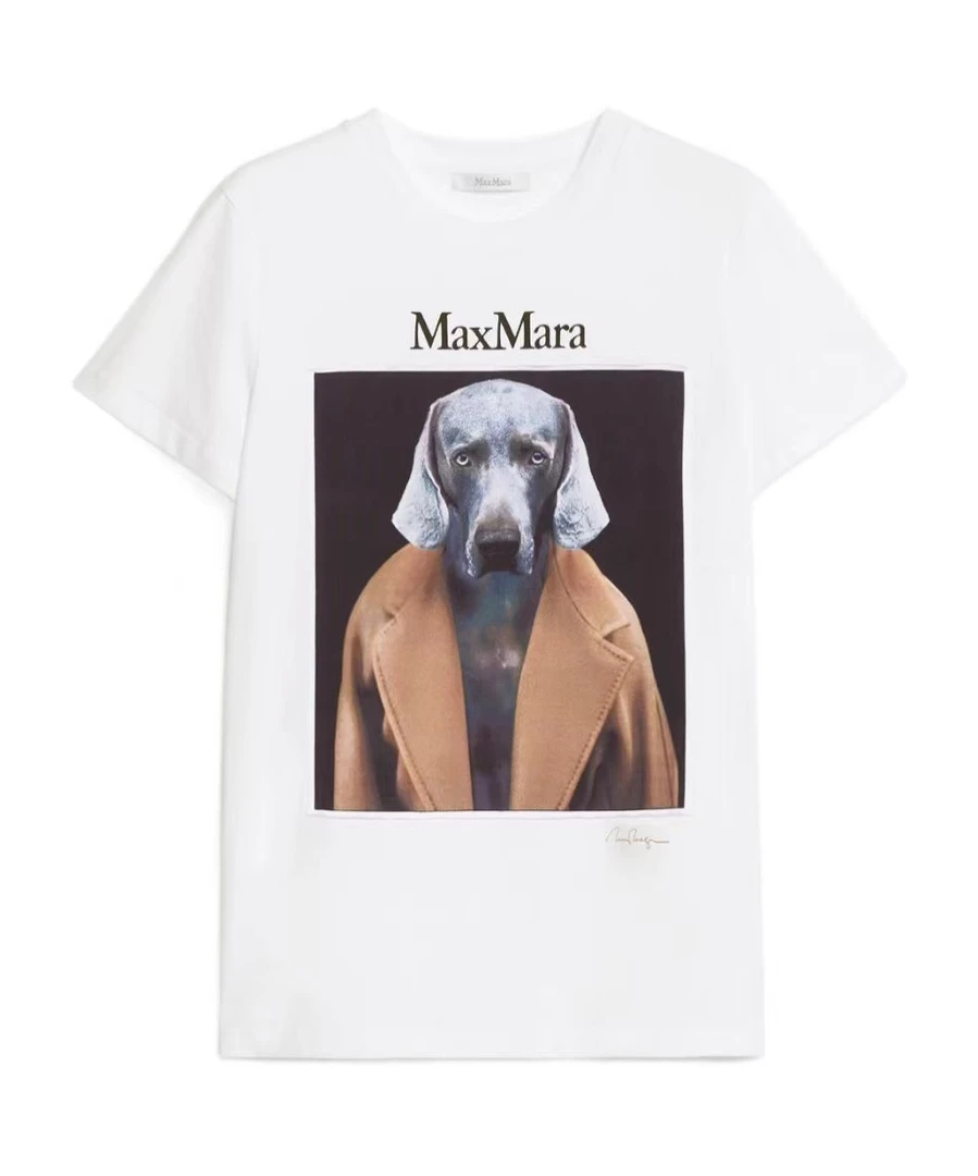 未使用 MaxMara 瑞服 经典威玛猎犬狗狗印花圆领短袖