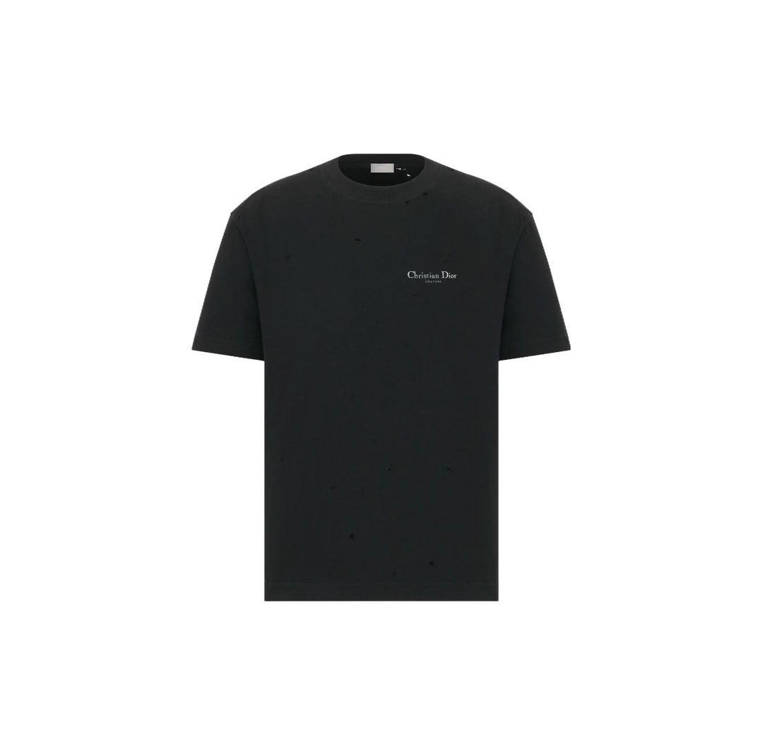 全新未使用 DIOR/迪奥 Logo字母印花破洞纯色休闲短袖T恤 男款