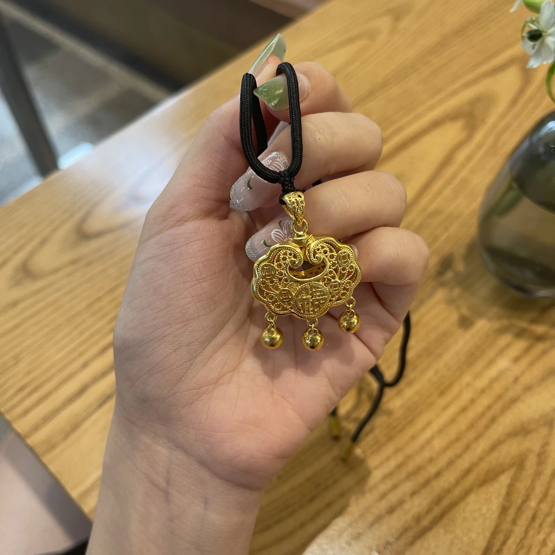 吊坠足银 正品水贝足银外包金时尚百搭编绳祥云福字锁吊坠祥云锁