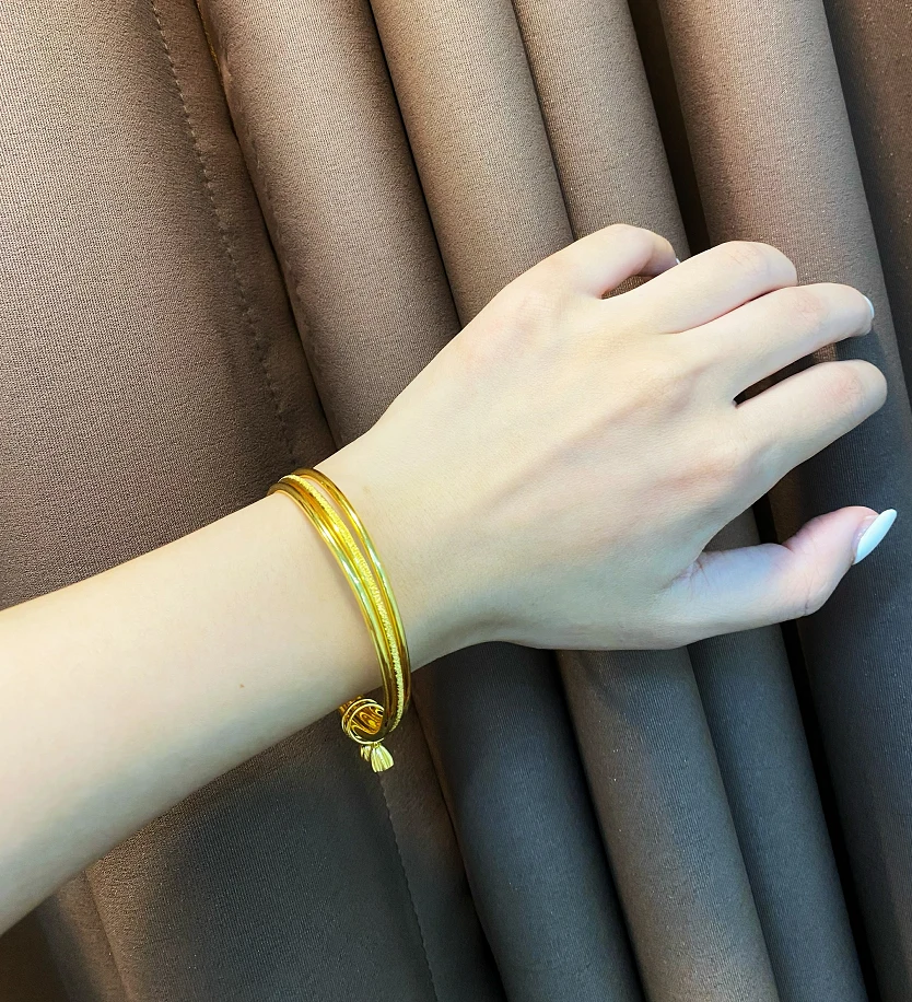 足银手镯 正品水贝足银外包金气质传承时尚百搭实心三生三世手镯