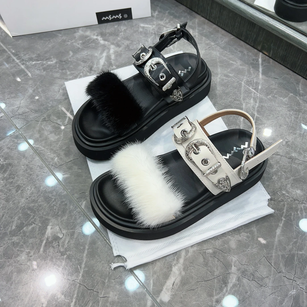 【玛莎玛索】福利：24夏新款88223-12水貂毛时尚百搭厚底凉鞋