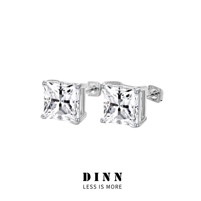 DINN DINN DESIGN 铜合金合成锆石耳饰 方锆石耳钉小众mini