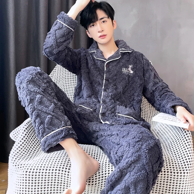 睡衣男士秋冬款冬季珊瑚绒加厚加绒保暖法兰绒家居服男款冬天套装