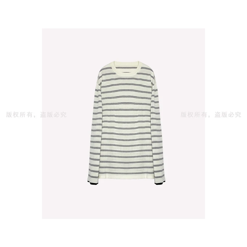 PIPI【肯豆风】绵羊毛＋桑蚕丝复古双条纹长袖亲肤舒适三色11SS25341