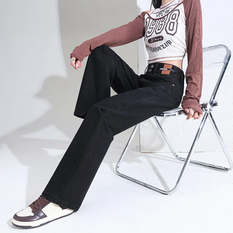 窄版阔腿牛仔裤女2024秋季新款高腰遮跨休闲长裤小个子宽松直筒裤