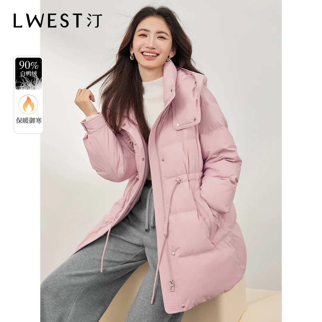07425【备用链接】朗文斯汀收腰连帽中长款羽绒服DTYA4509B07425