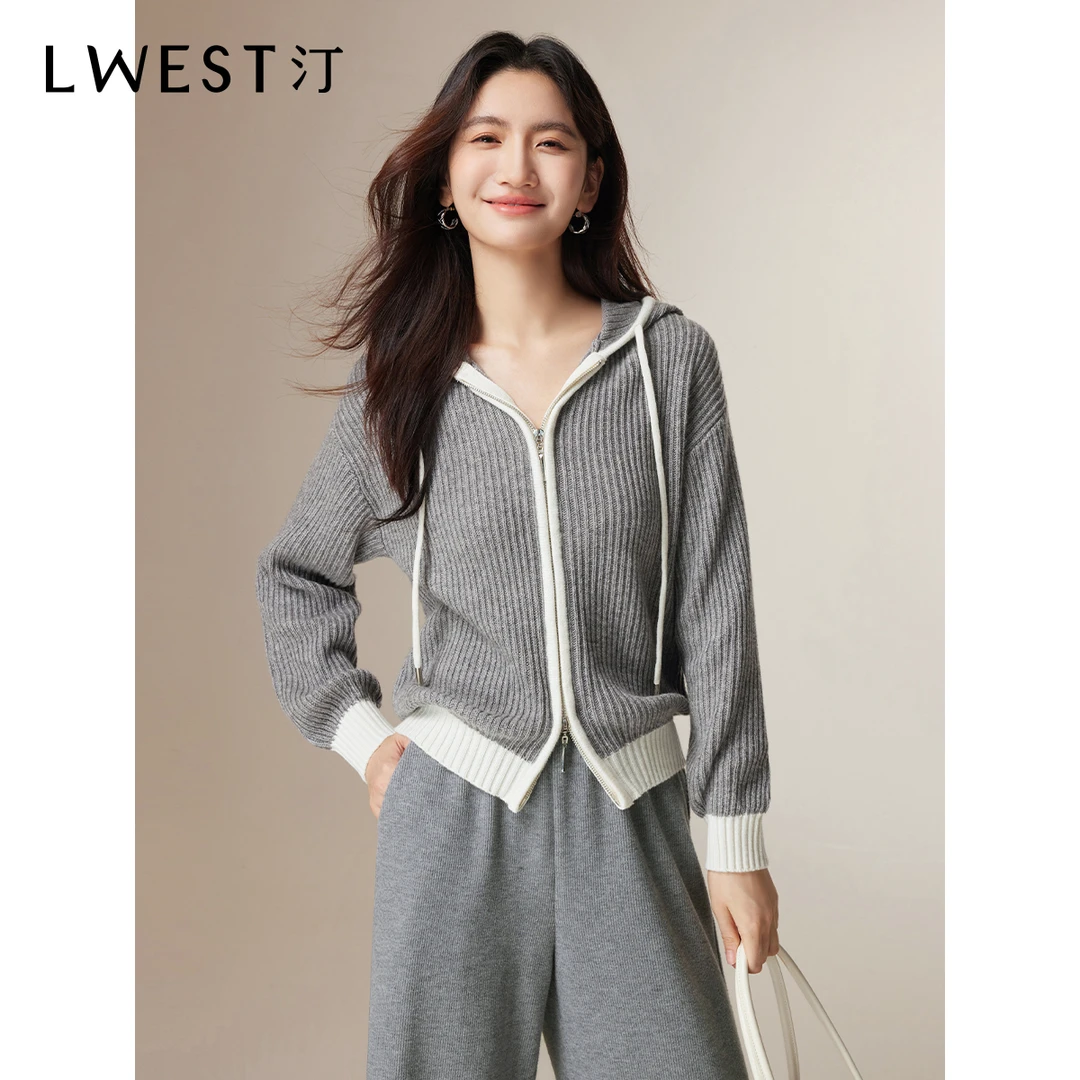 【备用链接】朗文斯汀双拉链撞色连帽针织衫DTYZ4508D07375