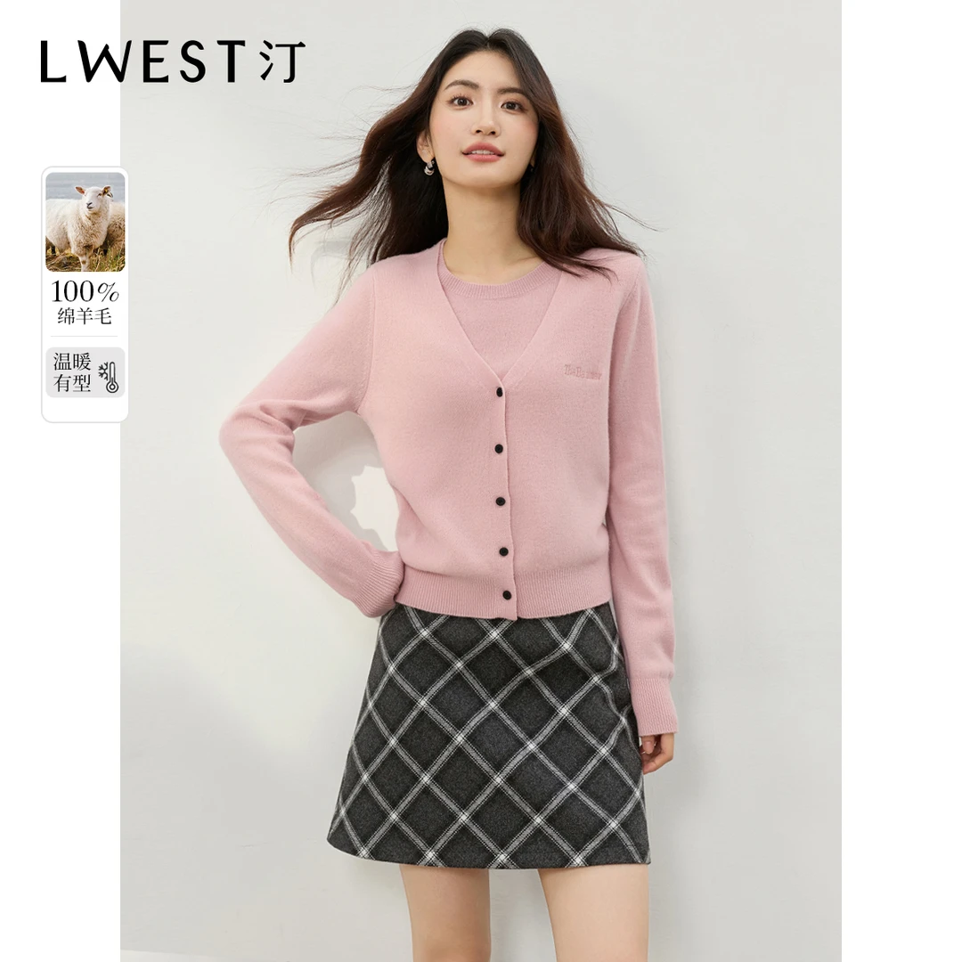 【诗语专属】朗文斯汀粉色假两件套头毛衣针织衫DTMM4509D12882