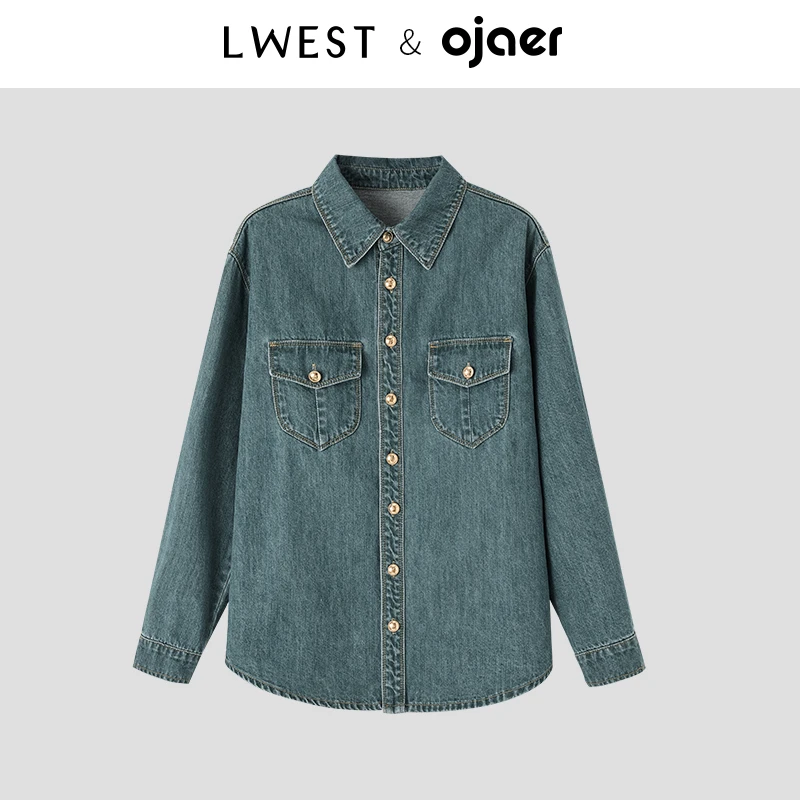 朗文斯汀复古水洗气质牛仔衬衫DZMC4308B12654