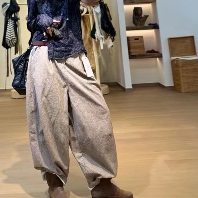 忆古朴拙240818 休闲百搭复古宽松显瘦色织棉后袋撞色休闲裤