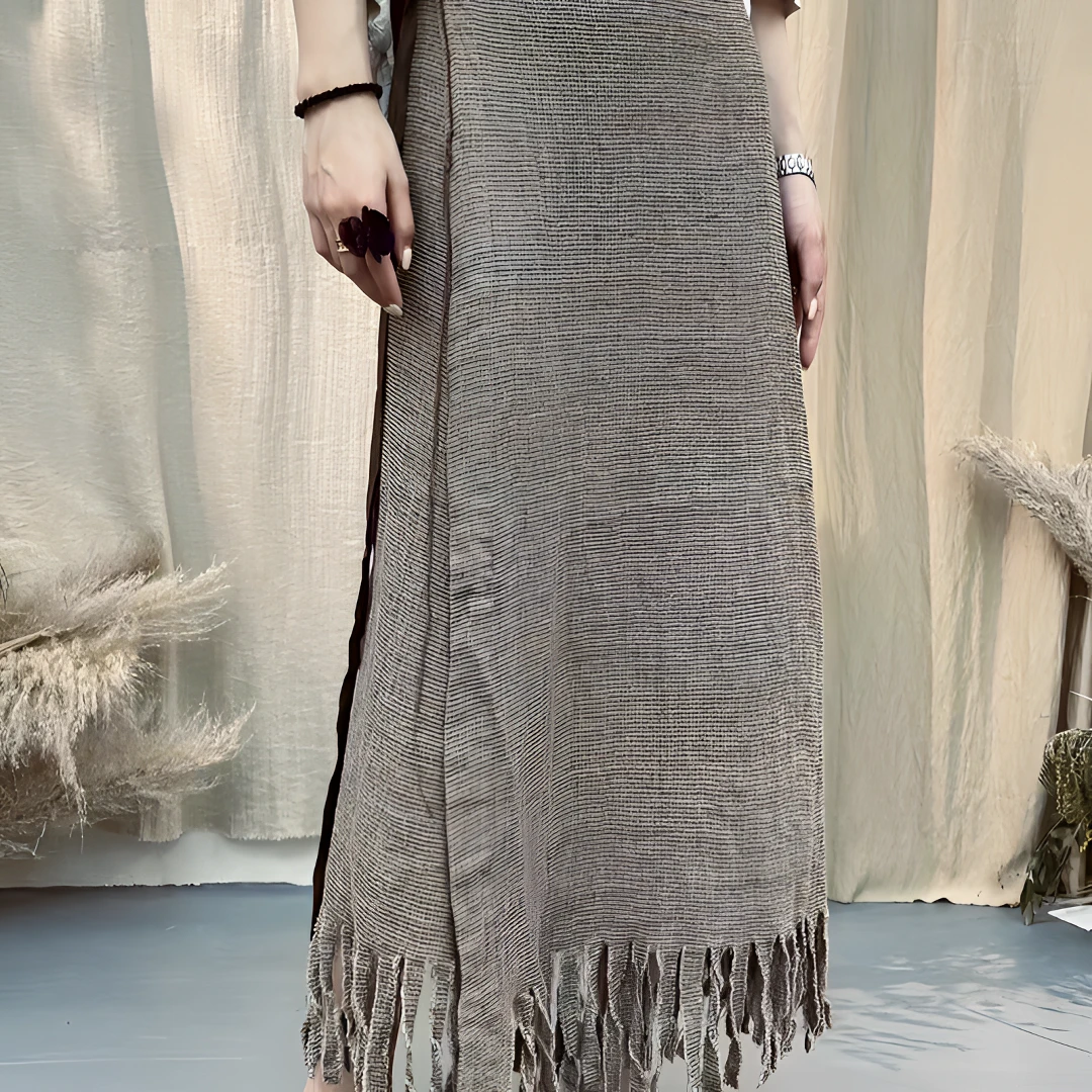 衣牧了然240408气质轻奢百搭休闲粗麻流苏多手工半身裙半身裙长90