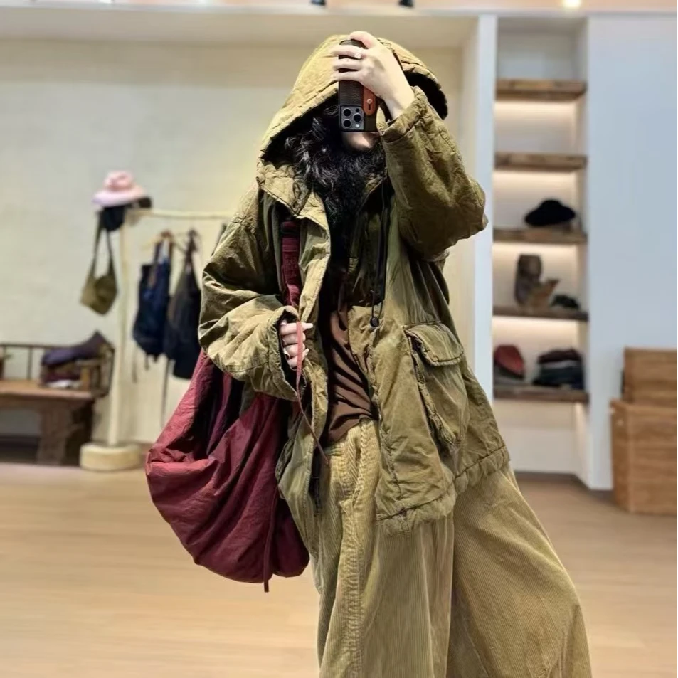 忆古朴拙2410924原创时尚气质百搭带帽大口袋成衣石墨休闲棉衣