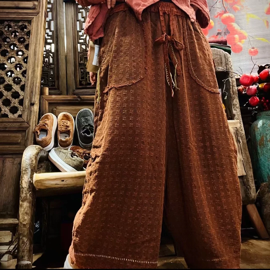 衣牧了然原创设计高定提花野蚕丝香云纱阔腿裤230510-3