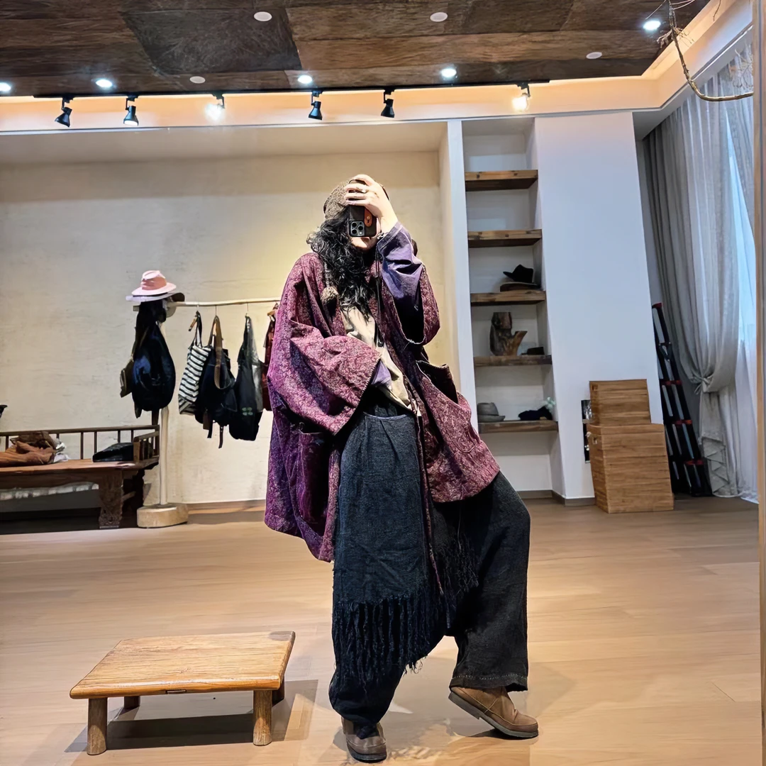 忆古朴拙原创设计秋季复古百搭提花羊毛多手工高品大开衫240830