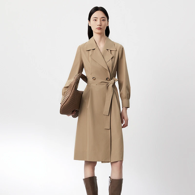 【雅丹风】LANCY/朗姿春季经典商务风衣英伦风长款收腰外套女