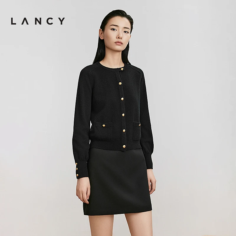 【雅丹风】LANCY/朗姿2024冬新款绵羊毛针织开衫小香风气质上衣女