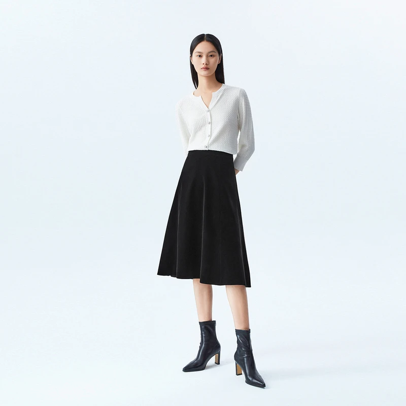 LANCY/朗姿新款法式A型丝绒半裙高级感气质黑色半身裙