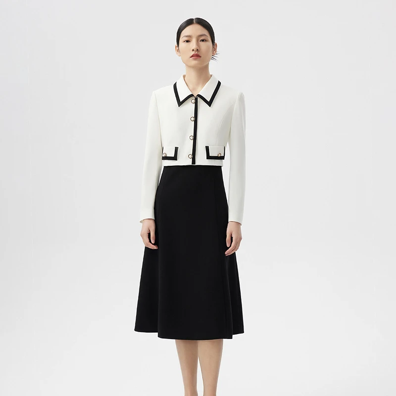 LANCY/朗姿2024春季新款精致小香风撞色拼接连衣裙优雅高端裙子女