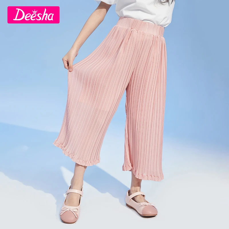 笛莎童装女童夏季阔腿裤儿童洋气薄款飘逸百褶长裤-93232A403