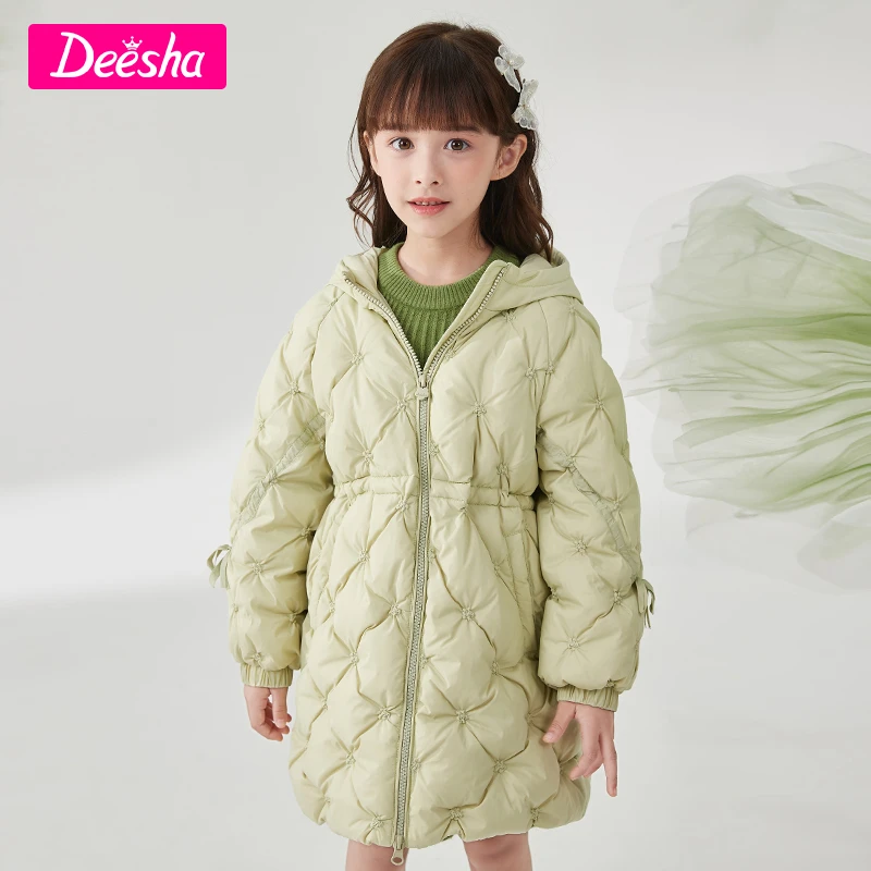 笛莎童装女童外套2022冬季新款儿童连帽羽绒服中长款-932256514