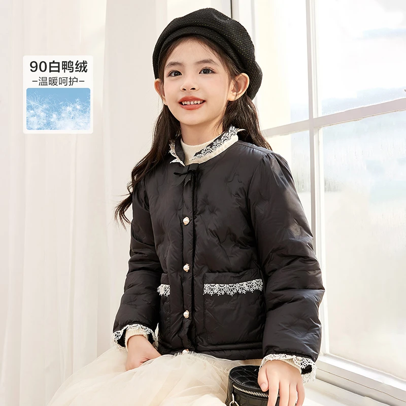 笛莎童装儿童羽绒服女童秋冬宝宝洋气小香风白鸭绒外套-932346903