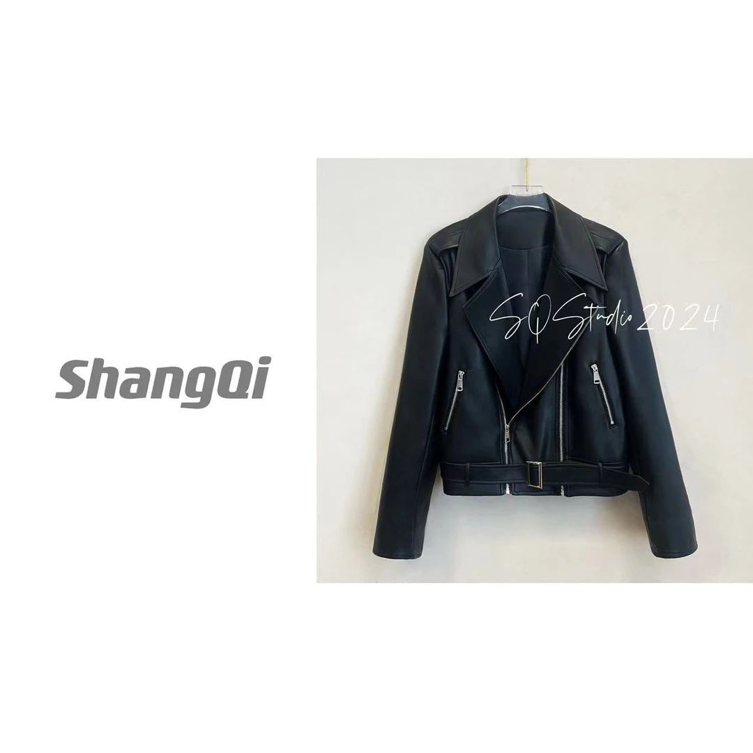 【柏林皮衣】气质短款时尚女士百搭修身黑色显瘦上衣。—K236卡码拍大