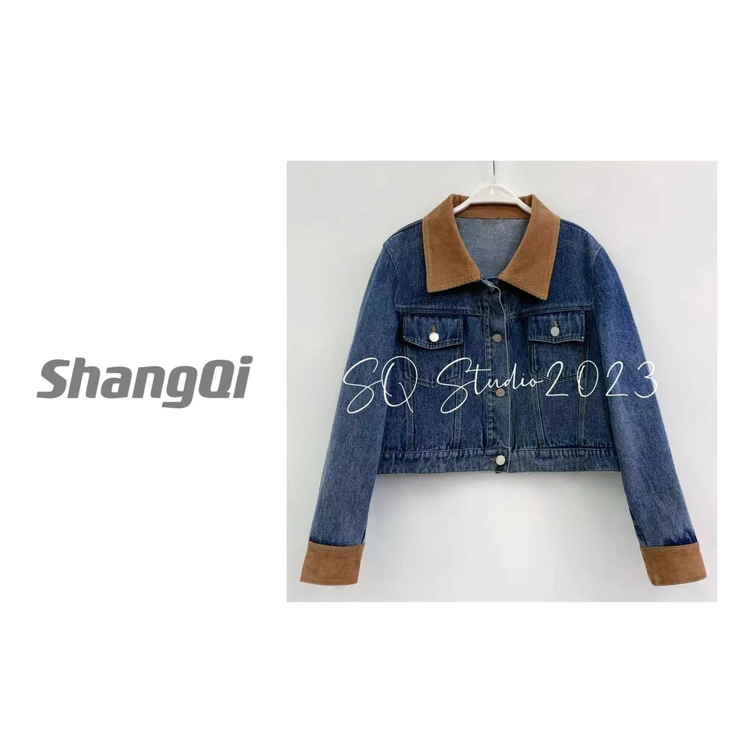 【西部牛仔】--独特气质显瘦收腰秋季拼色牛仔外套。Q-NZ-3卡码拍小