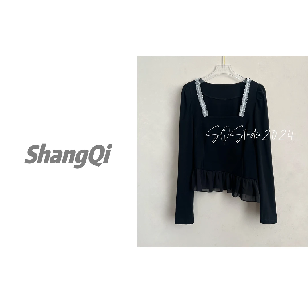 【贝果上衣】气质休闲拼接时尚设计感蕾丝显瘦上衣。——K136卡码拍大