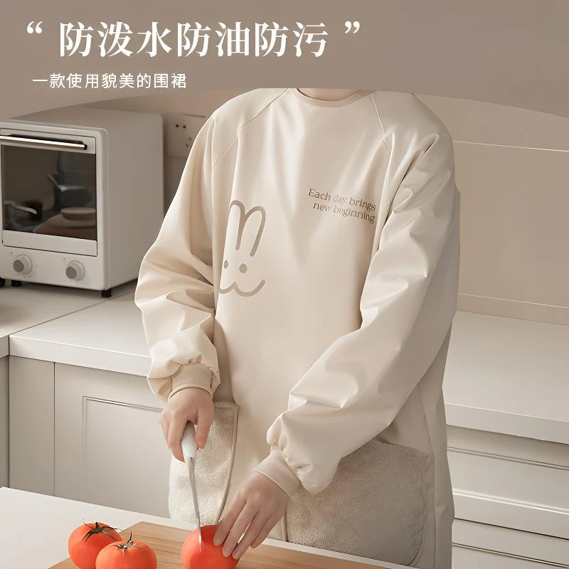 厨房家用防油防水长袖罩衣可擦手成人时尚做饭上班围腰围衣裙袖罩