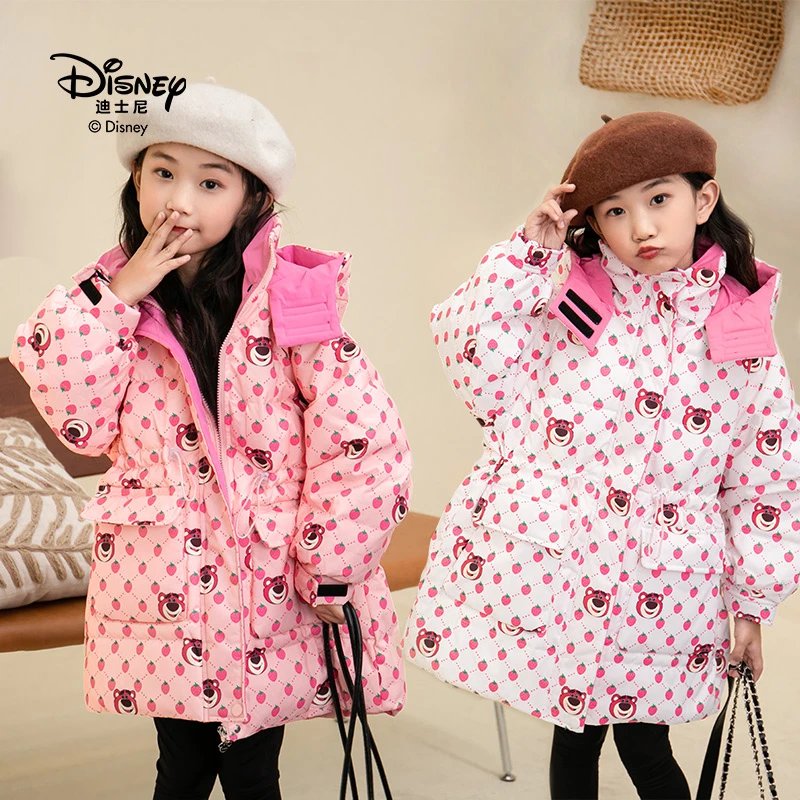 【现货】Disney/迪士尼草莓熊儿童羽绒服女童保暖中长款90白鸭绒