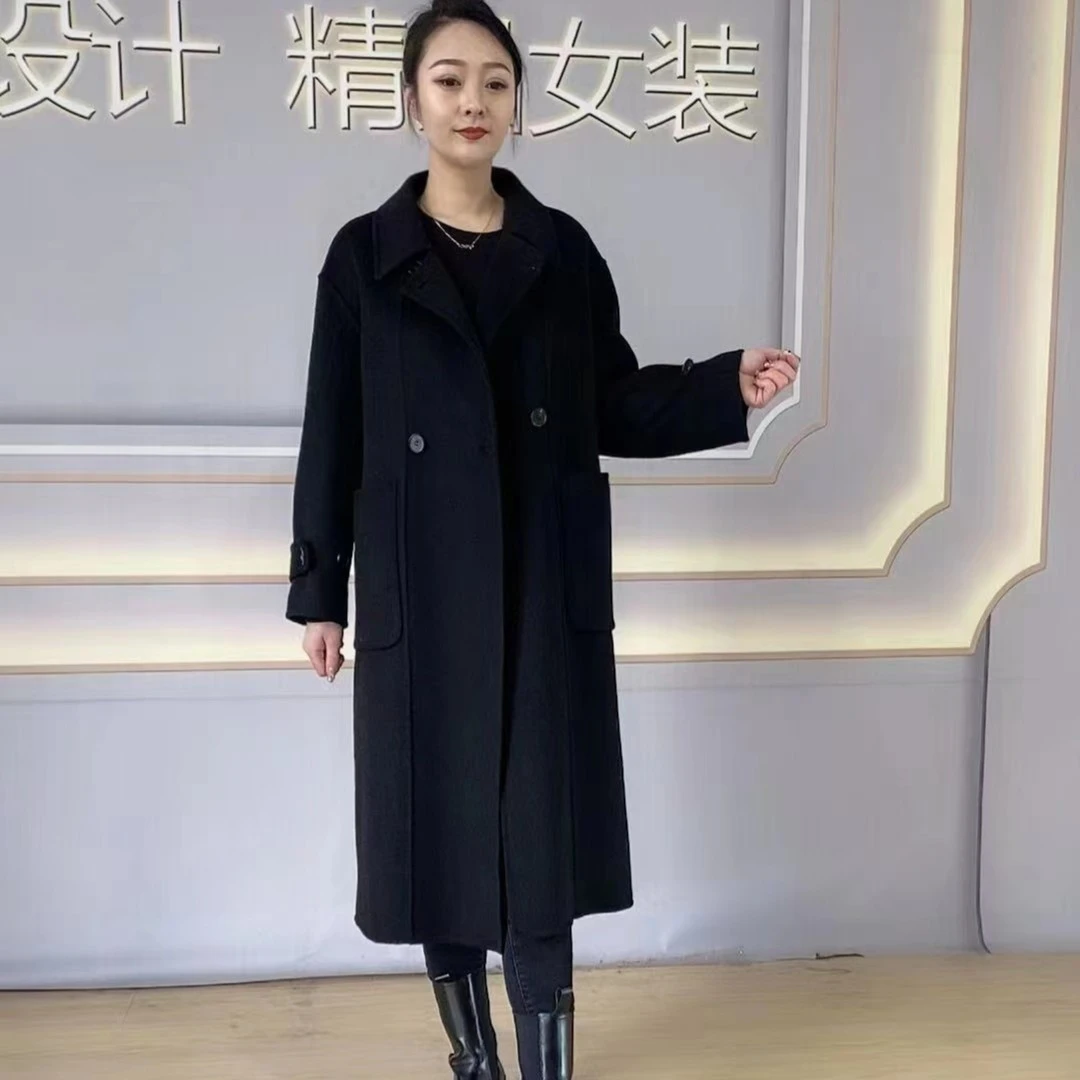 808新款轻奢春秋双面呢山羊绒两用领女士大衣（衣长95）