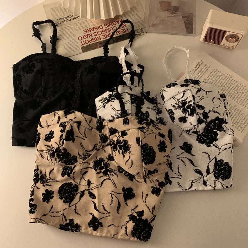 碎花外穿吊带背心女秋冬季新款胸垫一体式文胸内搭保暖显瘦上衣潮