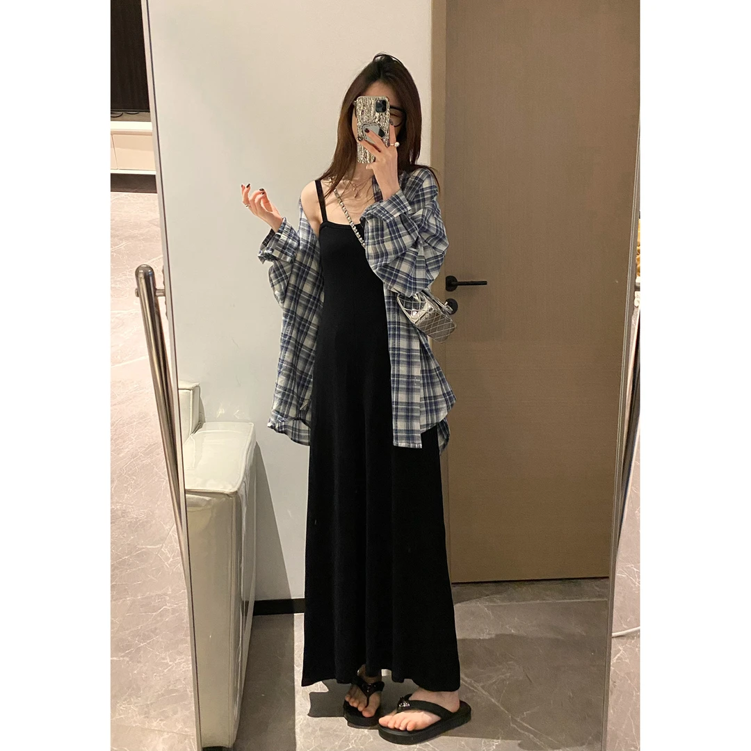 【皱皱蓝格 慵懒风衬衫】显瘦气质格子宽松法式格子清凉设计感夏季