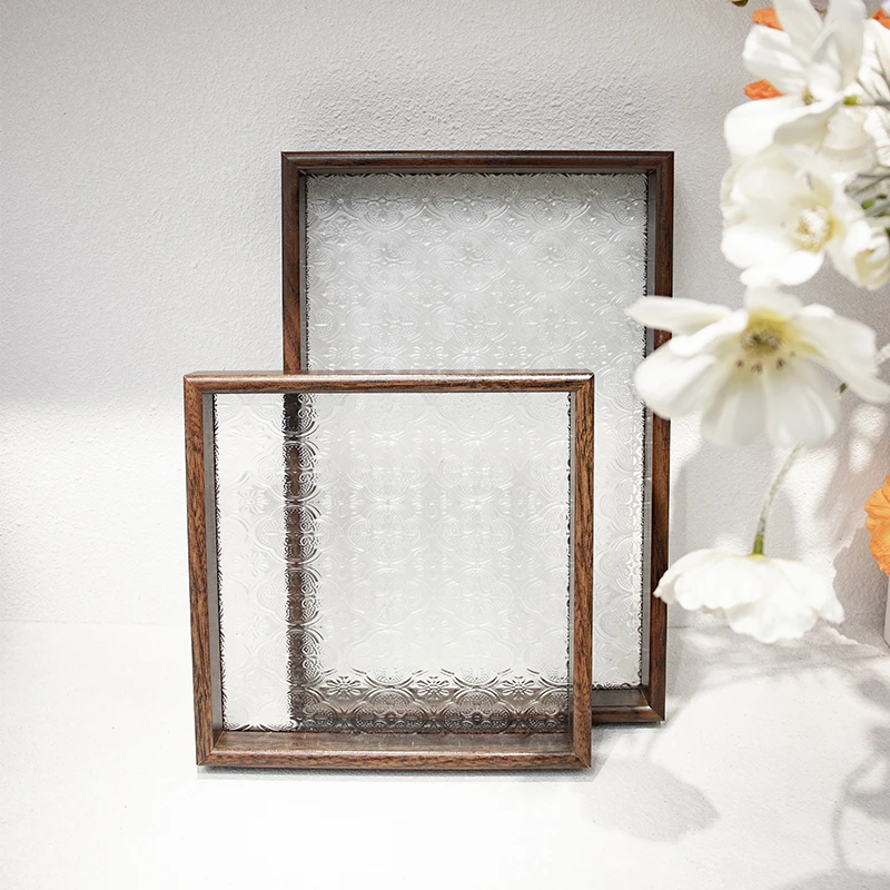 长方形海棠花玻璃托盘家用茶盘杯子收纳水果点心盘盘子复古风餐盘