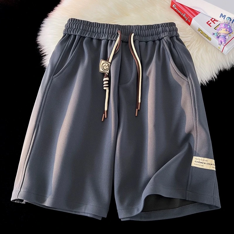 夏季薄款休闲五分裤子青少年宽松半截中裤美式华夫格运动短裤男生