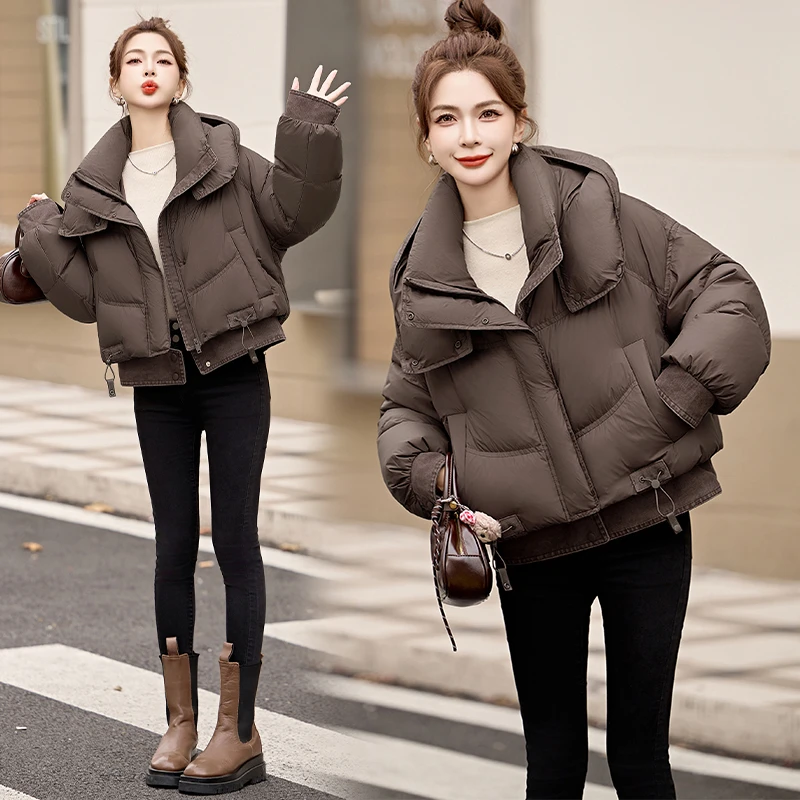 韩版时尚气质宽松加厚连帽洋气时髦短款白鸭绒羽绒服2025冬季新款