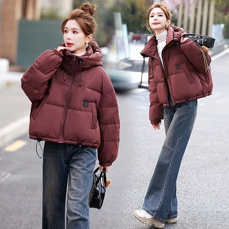 小个子韩系宽松时尚休闲加厚连帽短款白鸭绒羽绒服面包服冬季爆款